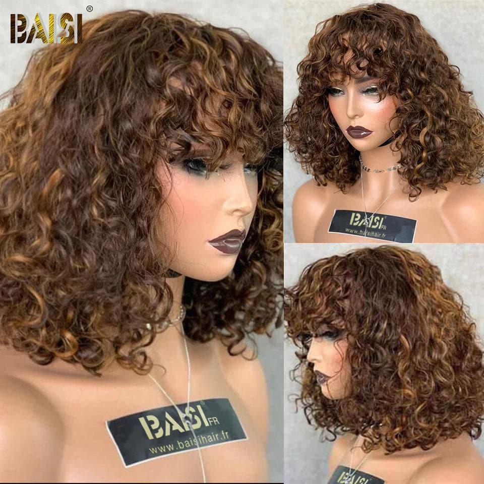 BAISI Achetez 2 perruques minimum au prix d'usine fournisseur sans lace Fabriquée A La Machine water wave ou bob avec frange 4/27# Andrée (Pas Besoin de Code)