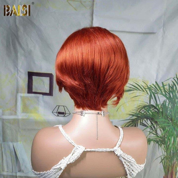 BAISI Offre Flash 13x4 Perruque Pixie boucles en Noir Moitié Prix 50€ 200% densité Orange Pixie Coupe Pré-plucked 100% Cheveux Humains MP50