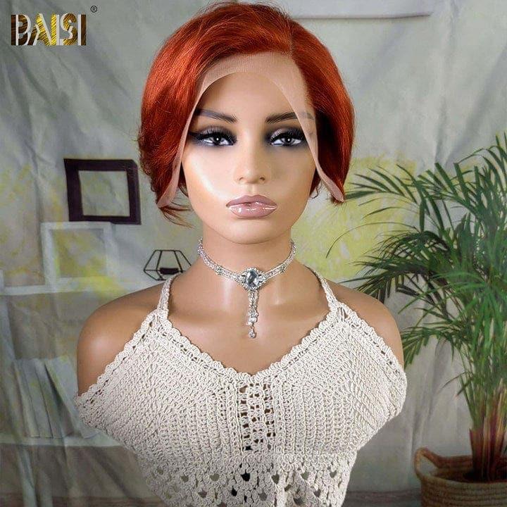 BAISI Achetez 2 perruques minimum au prix d'usine fournisseur en France TVA 0€ 48H arrivé Perruque Bob Water Wave Avec Frange petite pixie ou lisse orange en 100% vrais cheveux humains