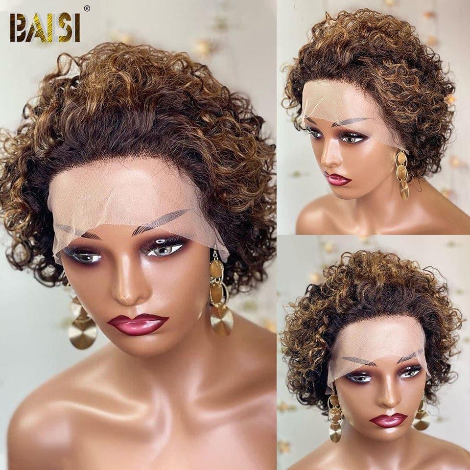 BAISI 13x1 Lace Perruque Curly En Couleur Variée en 100% Cheveux Humains en Mèche Indian Brésilien