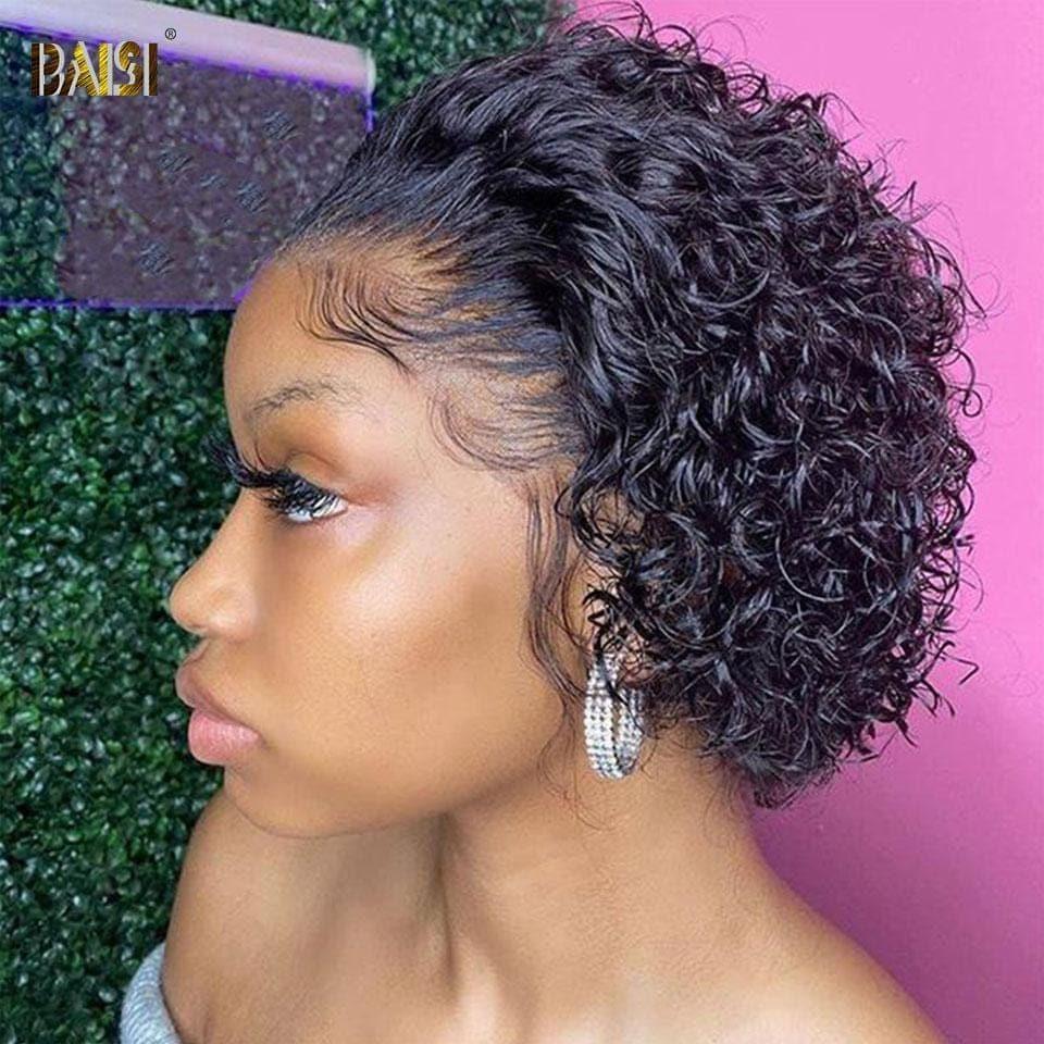BAISI FLORENCE Perruque Pixie Cut Lace Frontal 13x4 Curly en 8 couleurs différentes en 100% Vrais Cheveux Humains